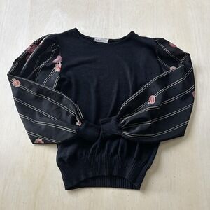 Vintage Anthony Sicari Sweater Womens Large Black Paisley Balloon Sleeve Knit